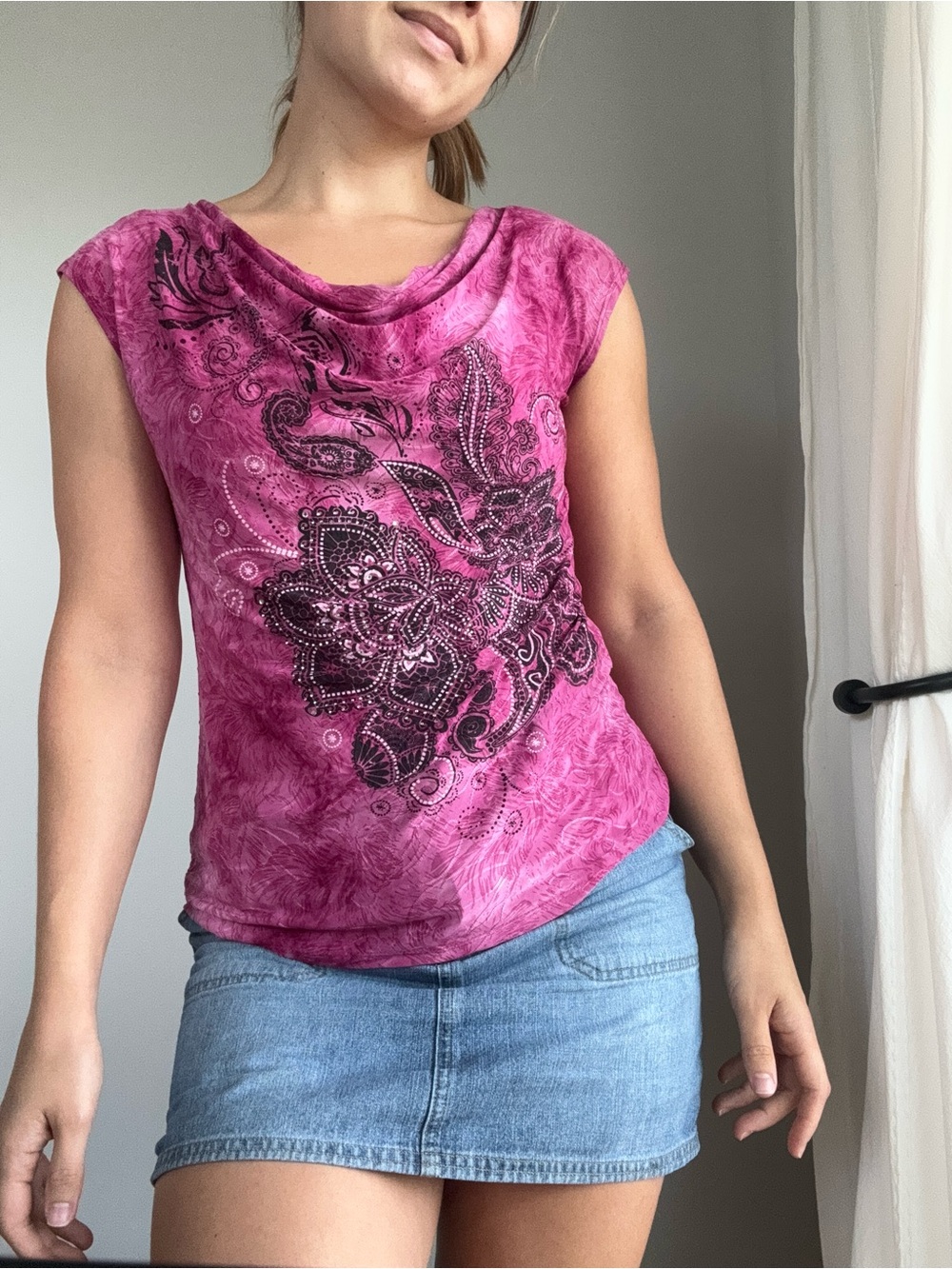 Women's Pink Embellished Cowl-Neck Tank Top
